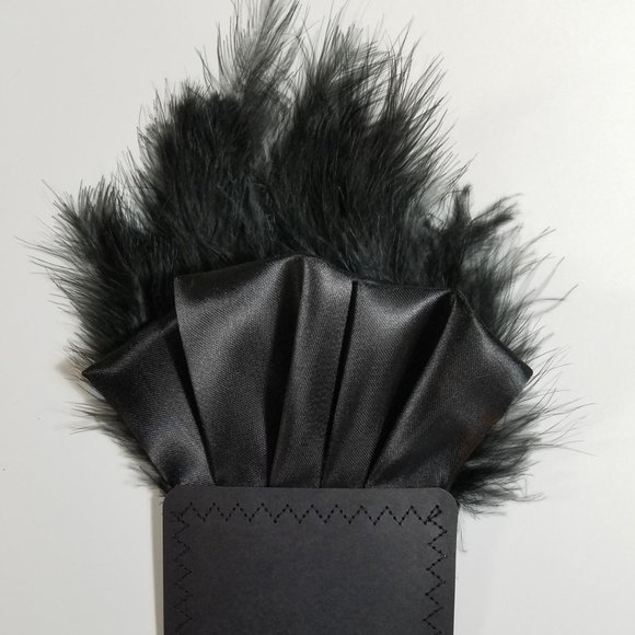 New - Black Satin Ruffle & Feather Pocket Square Insert - Picture 3 of 10